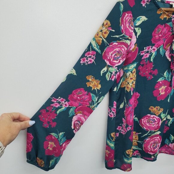 Everly Womens Multicolor Long Sleeve Floral Blouse Top Size M Keyhole Neck - Picture 8 of 15